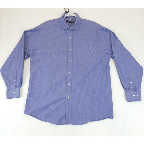 Tommy Hilfiger Button Down Shirt Men L 16-16.5 34/35 Pin Drop Blue Long Sleeve - Picture 1 of 13